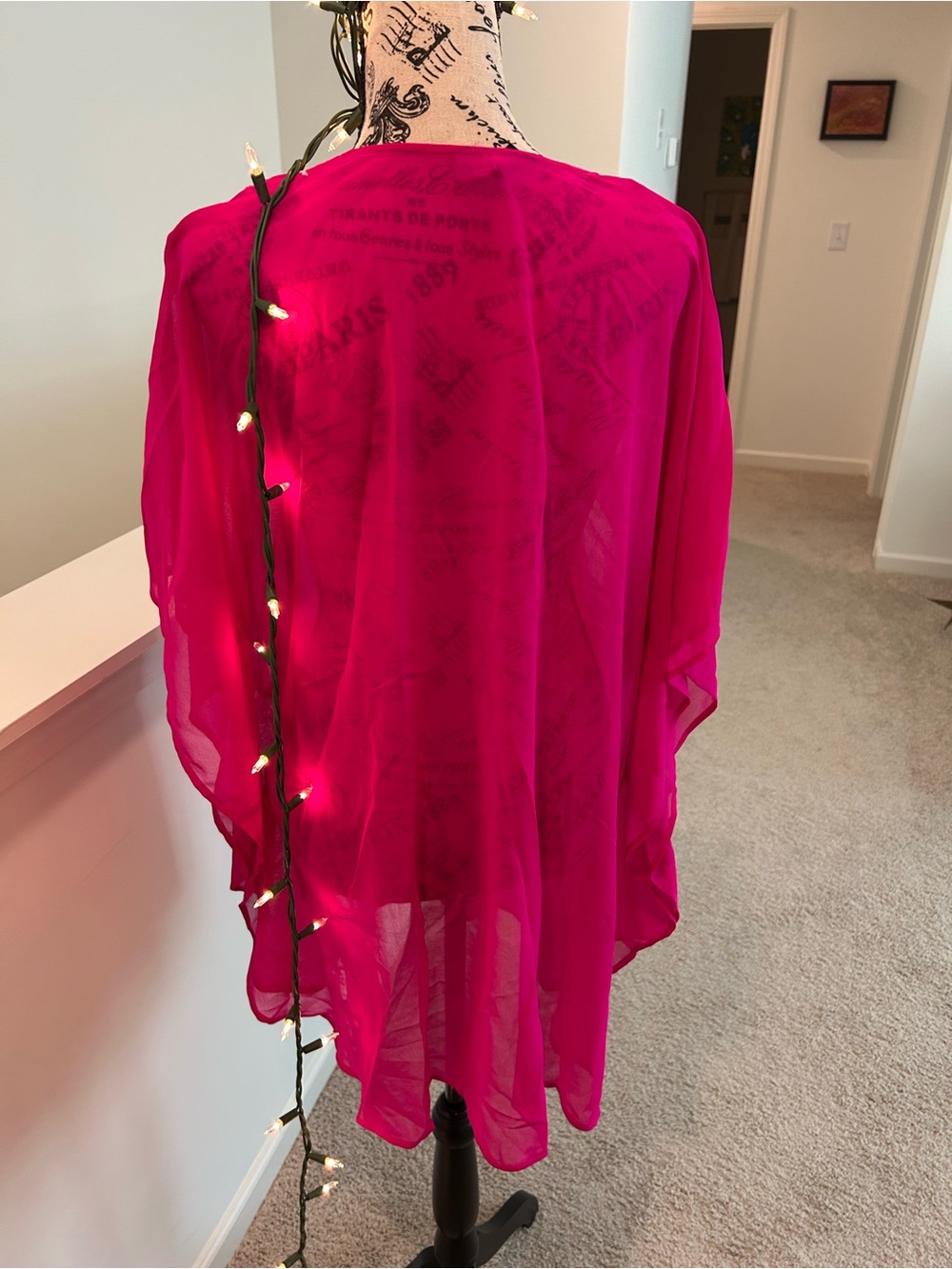 Spiaggia Dolce Hot Pink Embroidered V-Neck Sheer Tunic L/XL - Picture 8 of 10